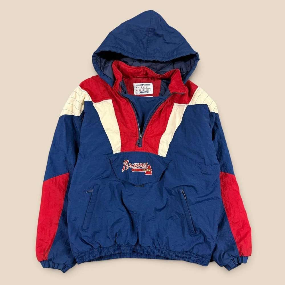 Vintage 90s Atlanta Braves Starter Anorak Puffer Jacket XL Light Wear